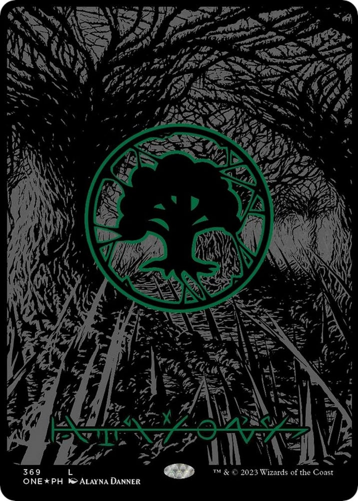 Image for Forest (Phyrexian) - Full Art (Oil Slick Raised Foil) (369) - Magic: The Gathering